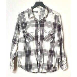 Faded Glory Flannel Grey and White Long Sleeve Button Down Size L(12-14)